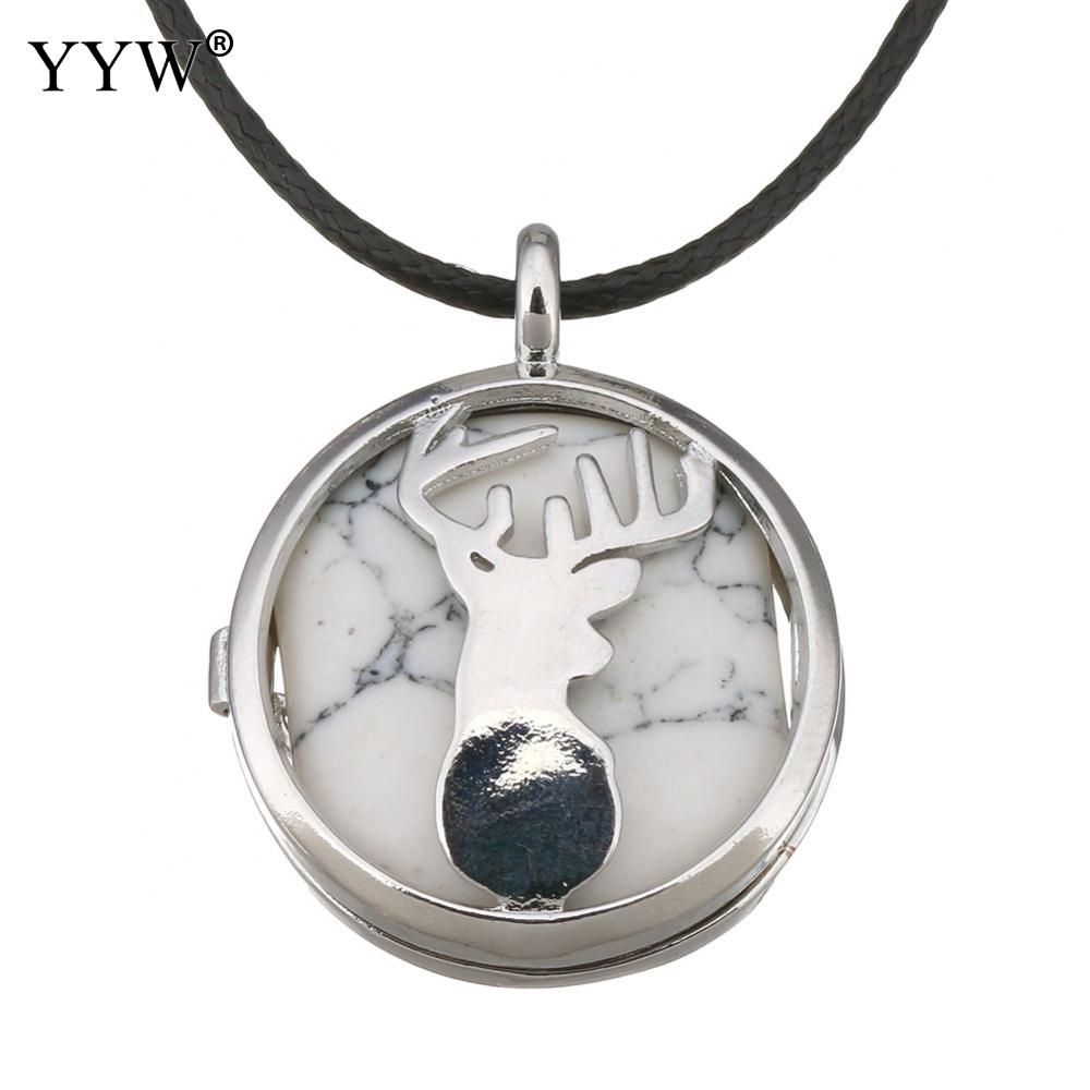 Unisex Cord Rope Choker Pendant Necklace Deer Leaf Hollow Locket Rose Opal Turquoises Malachite Quartz Christmas Necklaces