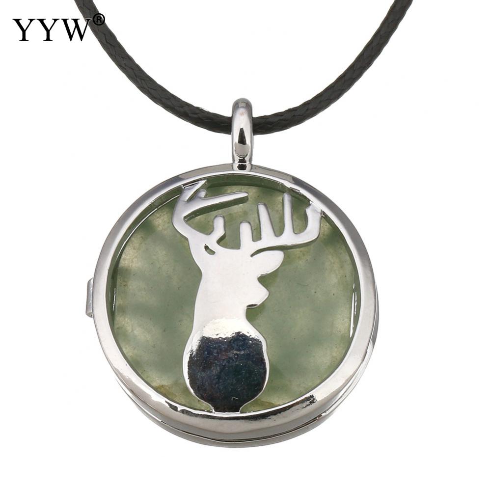 Unisex Cord Rope Choker Pendant Necklace Deer Leaf Hollow Locket Rose Opal Turquoises Malachite Quartz Christmas Necklaces