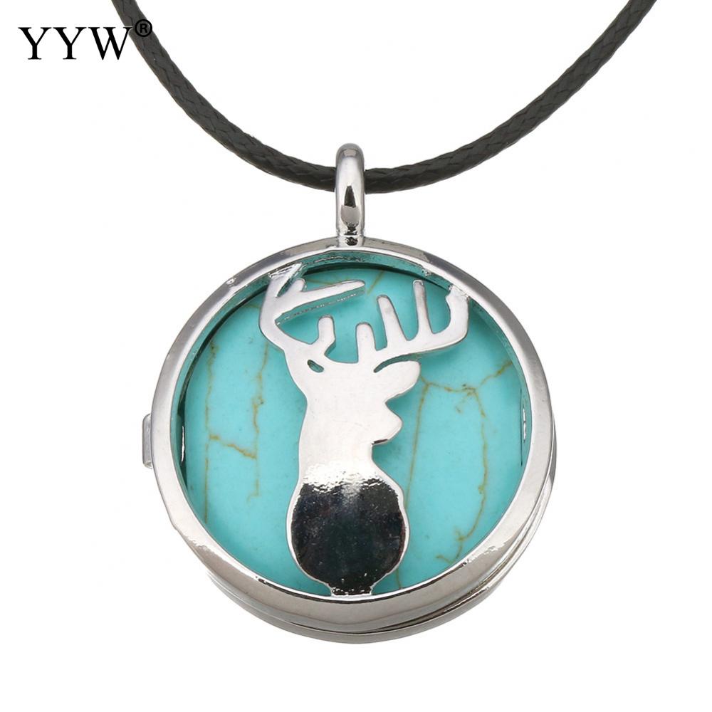 Unisex Cord Rope Choker Pendant Necklace Deer Leaf Hollow Locket Rose Opal Turquoises Malachite Quartz Christmas Necklaces