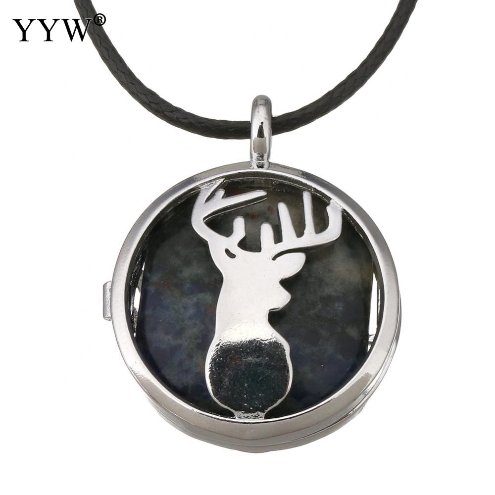 Unisex Cord Rope Choker Pendant Necklace Deer Leaf Hollow Locket Rose Opal Turquoises Malachite Quartz Christmas Necklaces