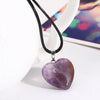 Women Jewelry Black Short Leather Cord Love Heart Natural Quartz Tiger Eye Rose Purple Crystal Stone Charm Pendant Necklaces