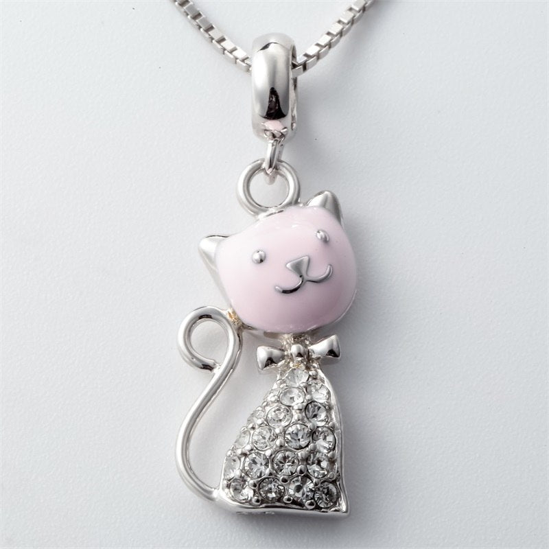 925 Sterling Silver Cat Necklace Pendant W Chain Halloween Party Jewelry Decors Birthd Gifts Women Girls Daughters HN02