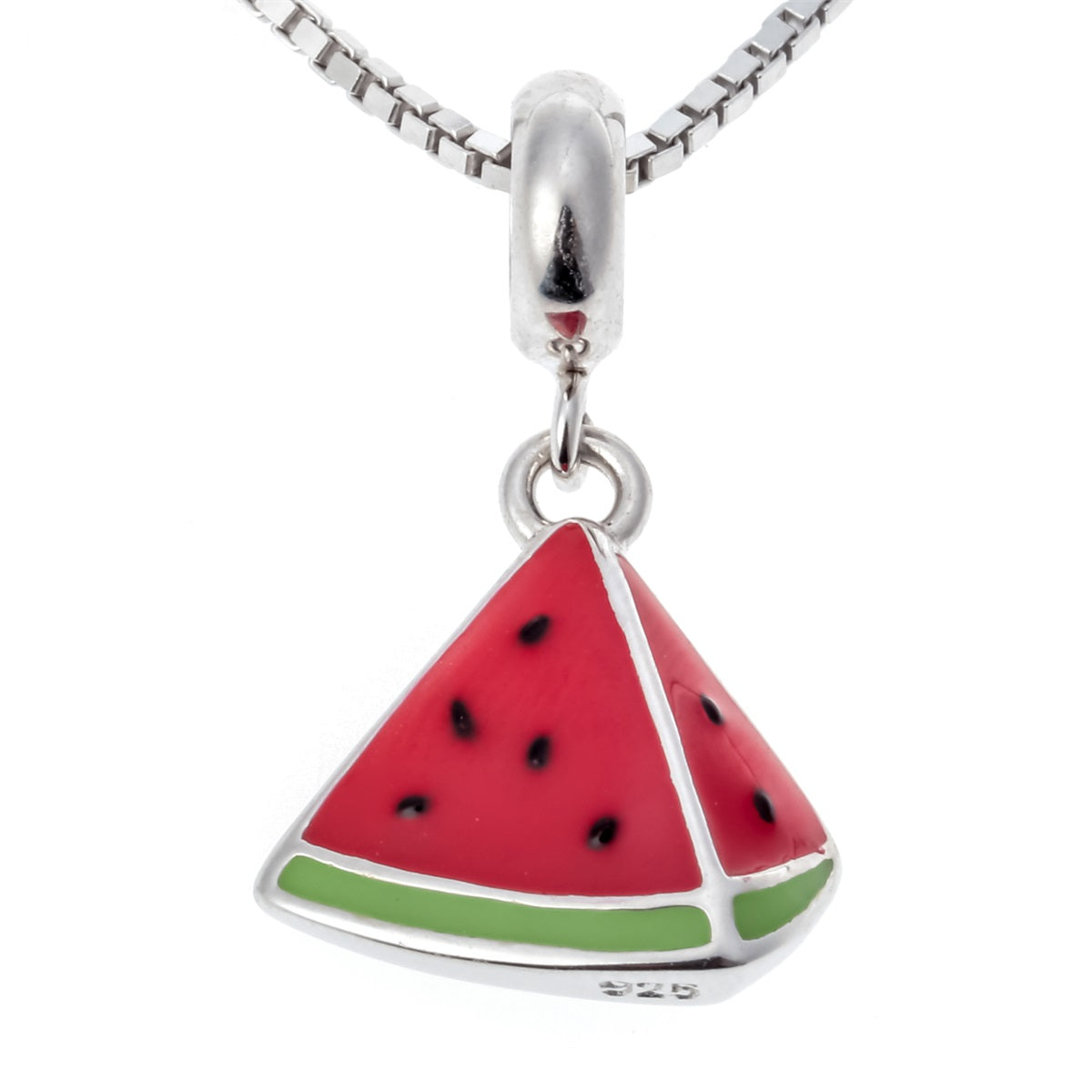 925 Sterling Silver Watermelon Necklace Pendant W Chain Birthd Party Jewelry Gifts for Women Girls Daughters Her HN07