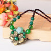 Yanting Ethnic Short Choker Necklaces For Women Vintage Copper Alloy Flower Handmade Necklace With Natural Stone Aventurine 0110