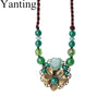 Yanting Ethnic Short Choker Necklaces For Women Vintage Copper Alloy Flower Handmade Necklace With Natural Stone Aventurine 0110
