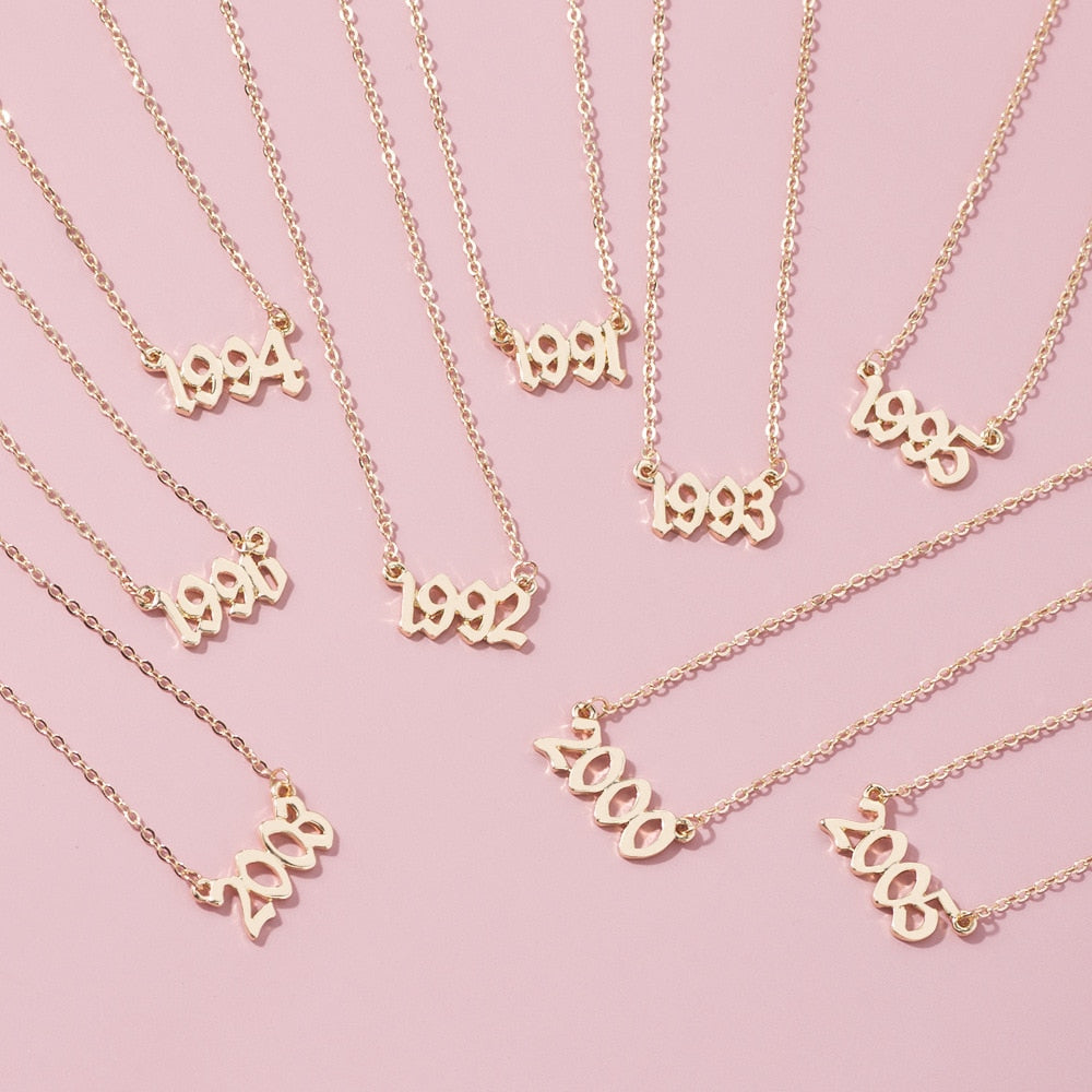 Year Number Alloy Necklaces for Women Birthday Gift From 1991 To 2005 Female Pendant Necklace Jewelry Factory Outlet