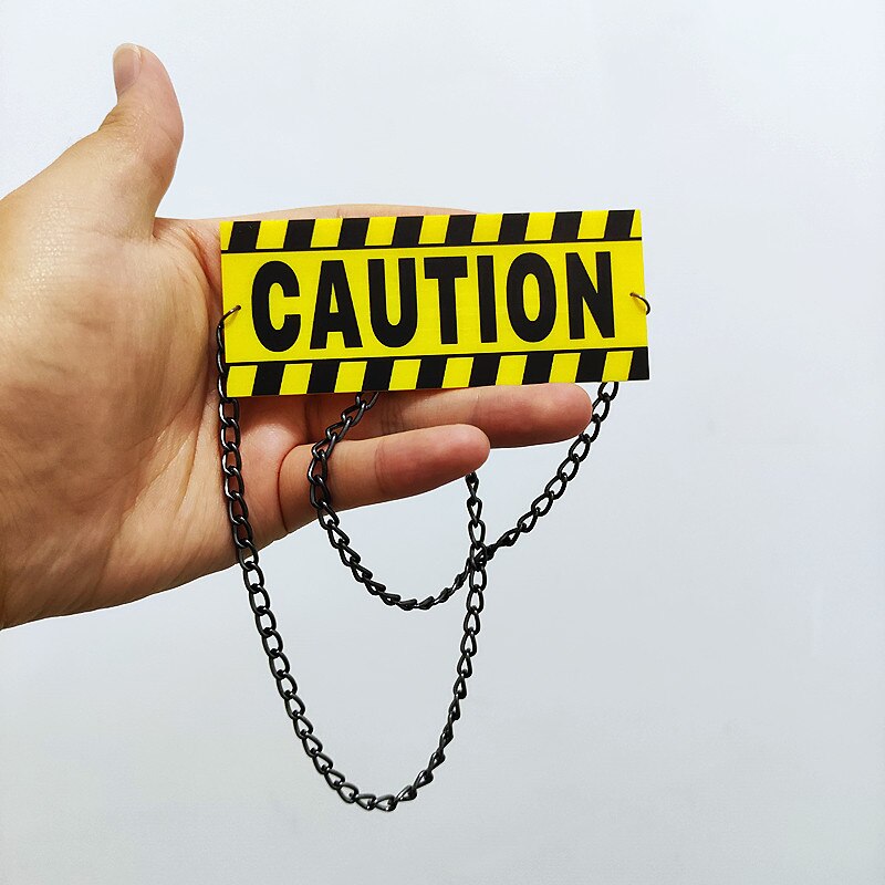 Yellow Caution Card Pendant Necklace for Women Men Acrylic Letter Stripe HipHop Rock Gift Jewelry Accessories