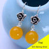 Yellow Chalcedony & White Opal & Red Garnet 925 Sterling Silver Rose Drop Earring Women Thai Silver Brincos Aretes Gift CH024657
