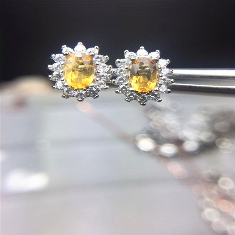 Yellow Stone 3*5mm Citrine Beautiful Stud Earrings for Women Anniversary Silver 925 Gift Female Jewelry