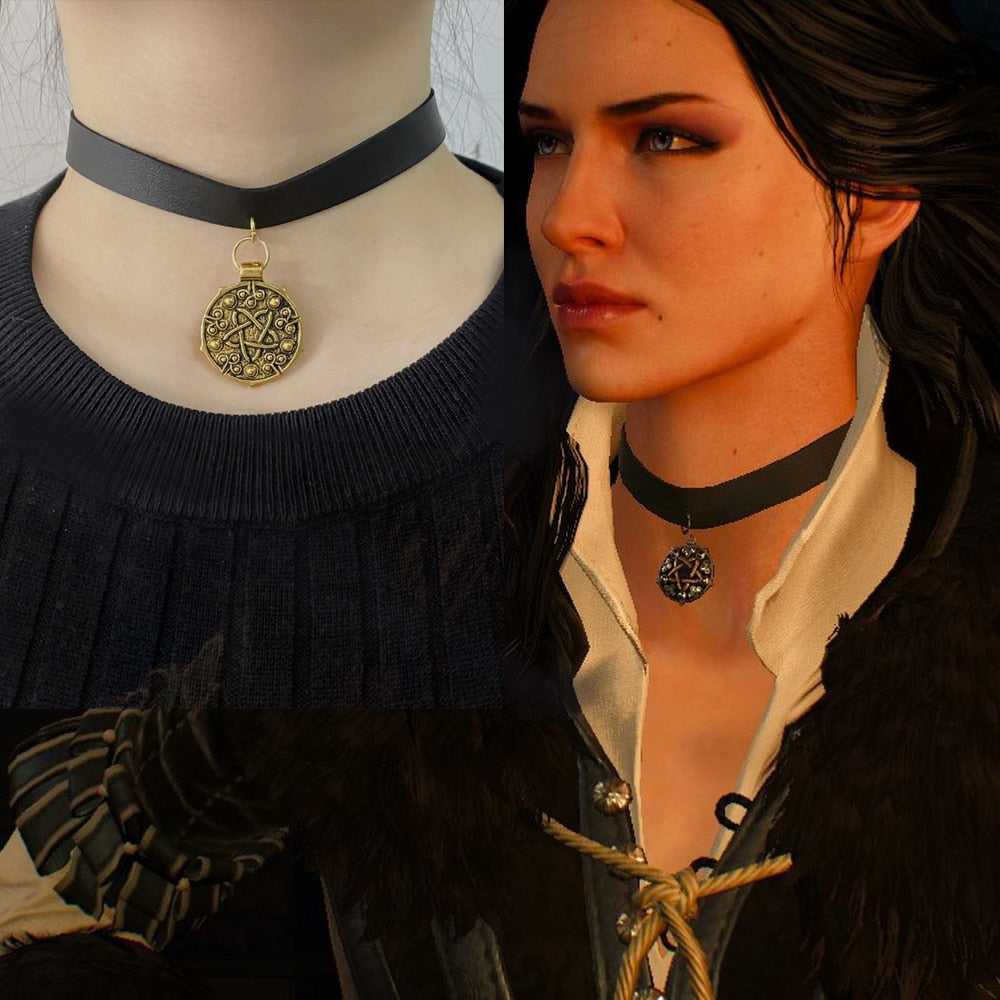 Yennefer Black Leather Choker Medallion Pendant Necklace Wizard 3 Wild Hunt Game Jewelry Gothic Necklace Women Party Cosplay