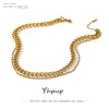 Yhpup 316 Stainless Steel Double Layer Necklace 2022 Choker Collar Statement Charm Golden Necklace for Women 2022