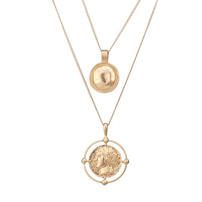 Charms Long Chain Round Collar Baroque Medusa Necklace Pendant Simple Vintage Golden Portrait Trendy Metal Necklace Women