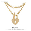 Yhpup Heart Lock Layered Pendant Necklace Trendy Golden Metal Texture Copper Choker Necklace for Women ожерелье 2022
