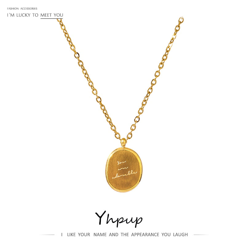 Yhpup Stainless Steel Round Pendant Necklace Statement 18 K Metal Collar Necklace цепочка на шею женская ожерелье 2022