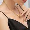 Yhpup Design Square Link Chain Necklace for Women Stainless Steel Golden Metal Stylish Choker Necklace Anniversary Jewelry