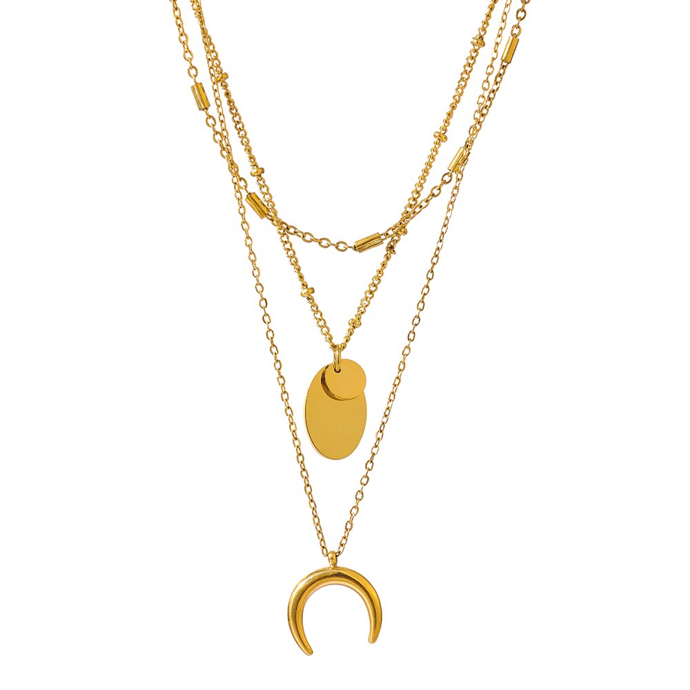 Yhpup Stainless Steel Layered Geometric Pendant Necklace Statement Metal 18 K Collar Necklace украшения 2022 бижутерия