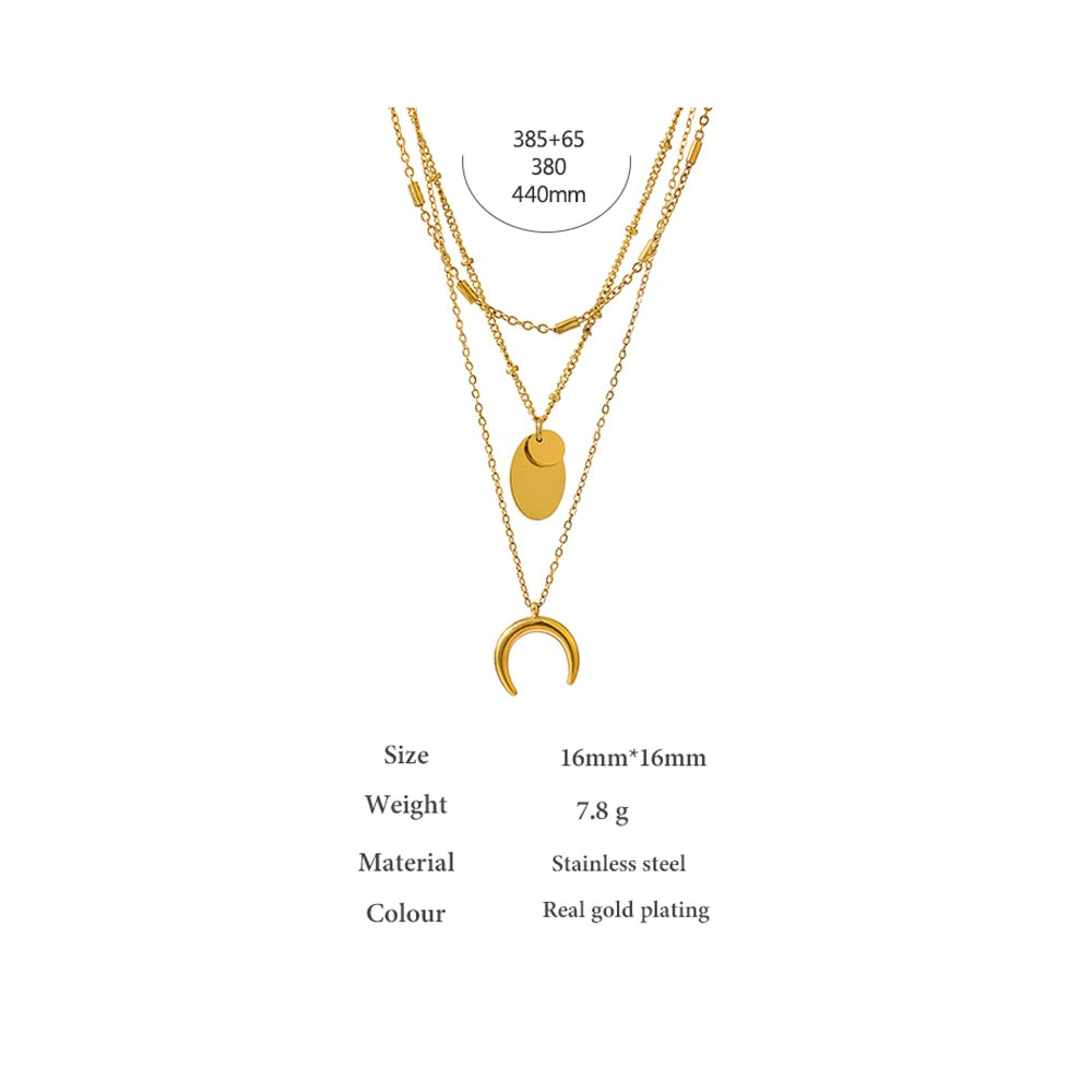 Yhpup Stainless Steel Layered Geometric Pendant Necklace Statement Metal 18 K Collar Necklace украшения 2022 бижутерия