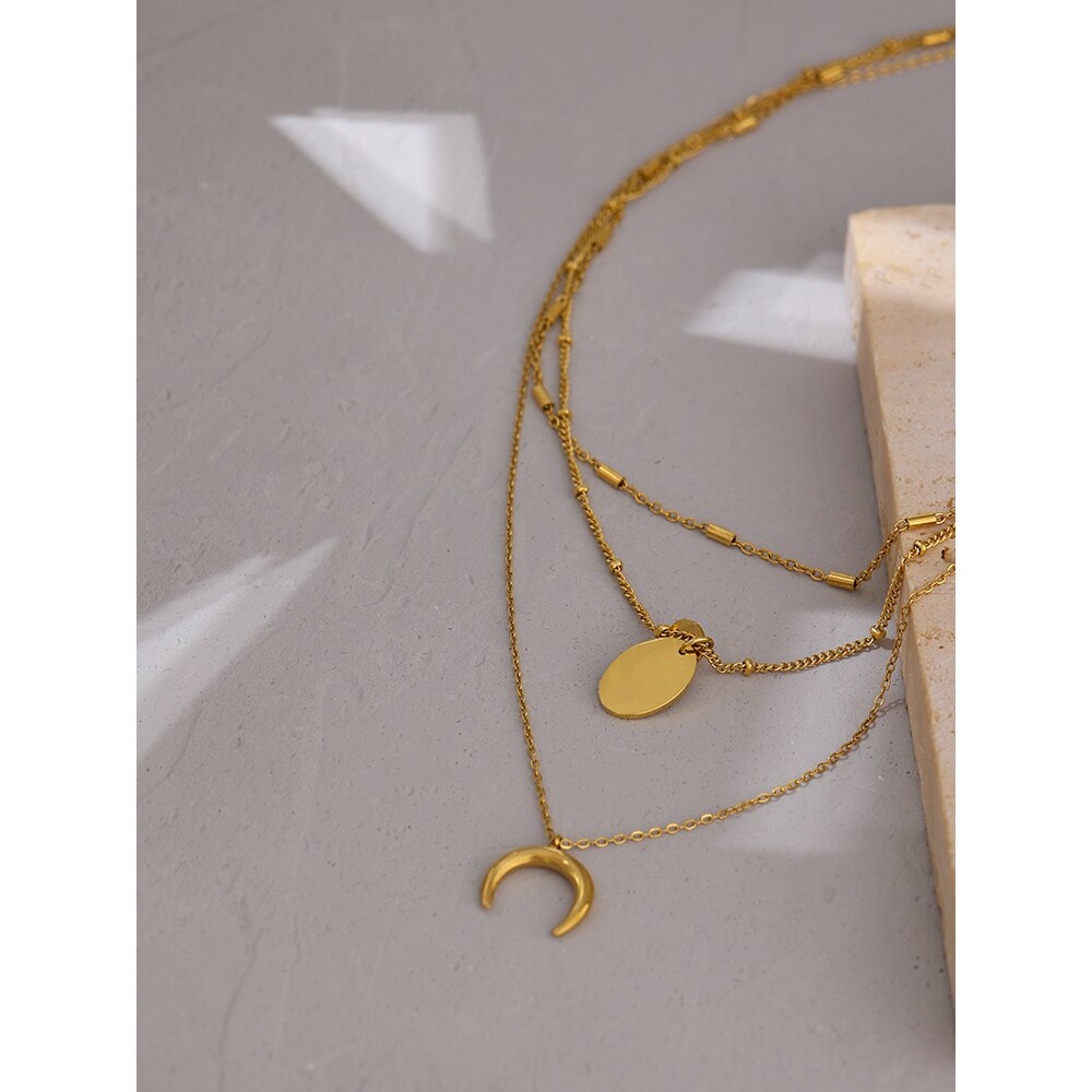 Yhpup Stainless Steel Layered Geometric Pendant Necklace Statement Metal 18 K Collar Necklace украшения 2022 бижутерия