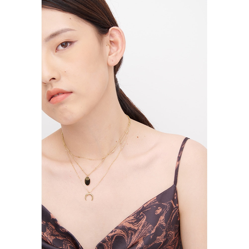Yhpup Stainless Steel Layered Geometric Pendant Necklace Statement Metal 18 K Collar Necklace украшения 2022 бижутерия