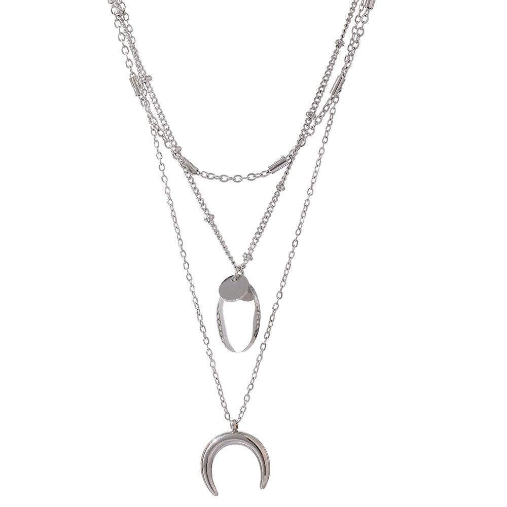 Yhpup Stainless Steel Layered Geometric Pendant Necklace Statement Metal 18 K Collar Necklace украшения 2022 бижутерия