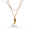 Yhpup Stainless Steel Horns Pendant Necklace Exquisite Colorful Enamel Double Layered Jewelry Collar Necklace Party Gift 2022