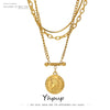 Yhpup Stainless Steel Portrait Pendant Neckalce Trendy Metal Layered Collar Necklace for Women цепочка на шею женская Gift