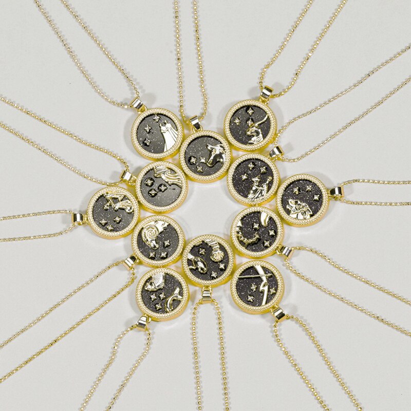YiJia 2pcs/pack Coin Pendant Cancer Zodiac Necklaces for Women Men Stars Constellati Horoscope Sign Birthday Jewelry Gemini