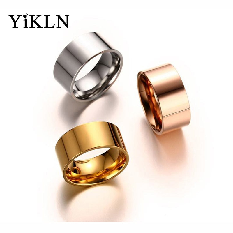 Simple Design 10MM Wide Stainless Steel Rings Trendy Rose Gold/Silver/Gold Color Wedding Ring Jewelry For Women Men YR340