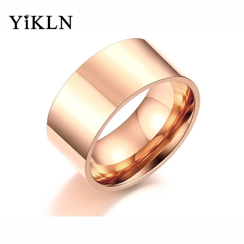 Simple Design 10MM Wide Stainless Steel Rings Trendy Rose Gold/Silver/Gold Color Wedding Ring Jewelry For Women Men YR340