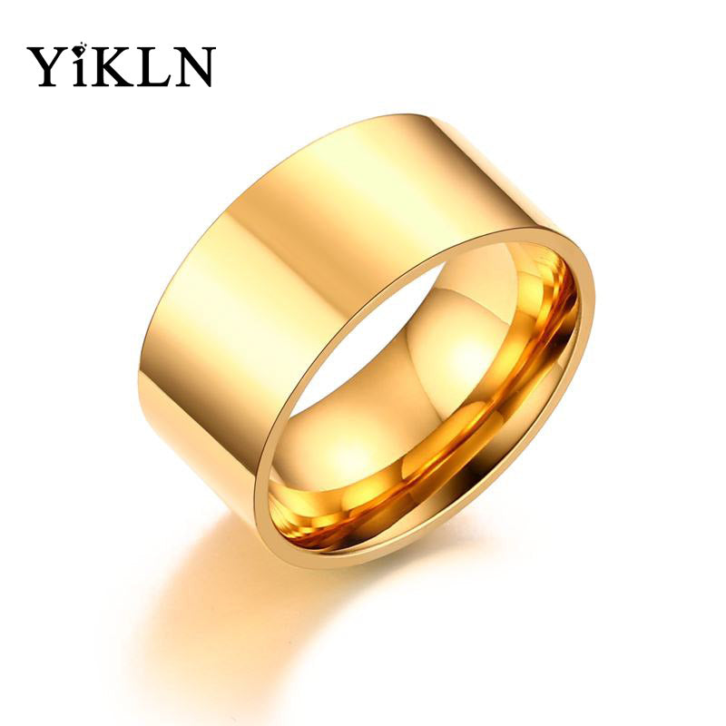 Simple Design 10MM Wide Stainless Steel Rings Trendy Rose Gold/Silver/Gold Color Wedding Ring Jewelry For Women Men YR340