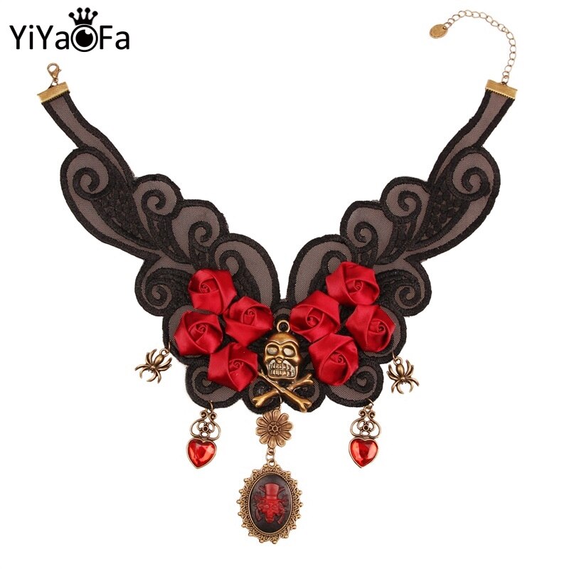 YiYaoFa Halloween Skull Lace Choker Necklace for Women Accessories Skeleton Cosplay Jewelry Necklace Collar Party Jewelry Y472