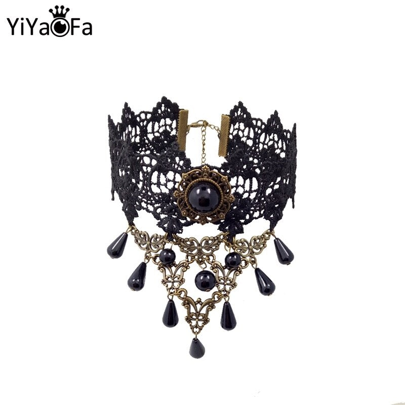YiYaoFa Handmade Vintage Lace Choker Necklace False Collar Gothic Necklace for Women Accessories Lady Party Jewelry GN-19