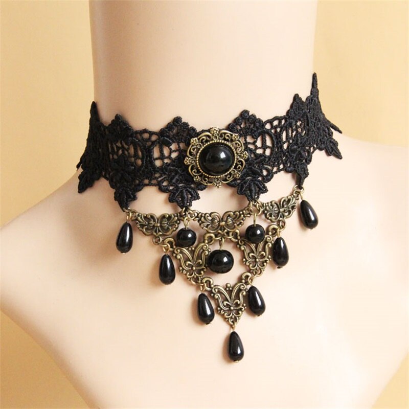 YiYaoFa Handmade Vintage Lace Choker Necklace False Collar Gothic Necklace for Women Accessories Lady Party Jewelry GN-19