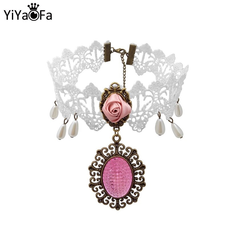 YiYaoFa Vintage Choker Necklace Gothic False Collar Statement White Lace Necklace for Women Accessories Lady Party Jewelry GN-47