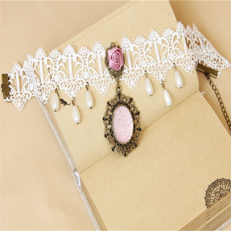 YiYaoFa Vintage Choker Necklace Gothic False Collar Statement White Lace Necklace for Women Accessories Lady Party Jewelry GN-47
