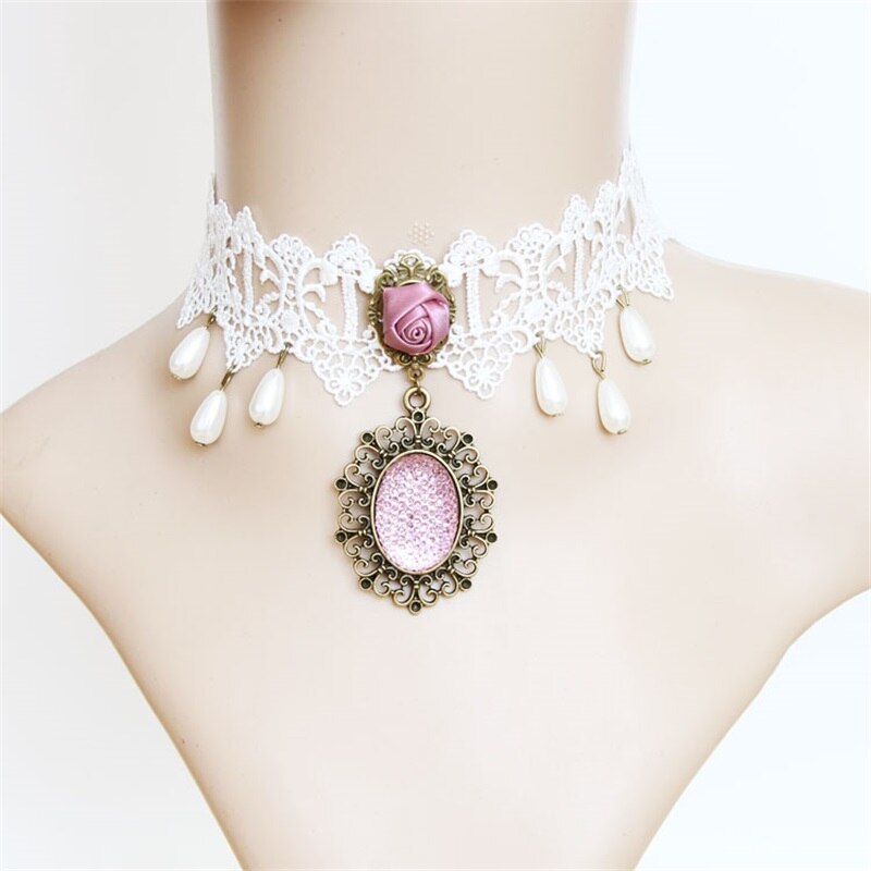 YiYaoFa Vintage Choker Necklace Gothic False Collar Statement White Lace Necklace for Women Accessories Lady Party Jewelry GN-47