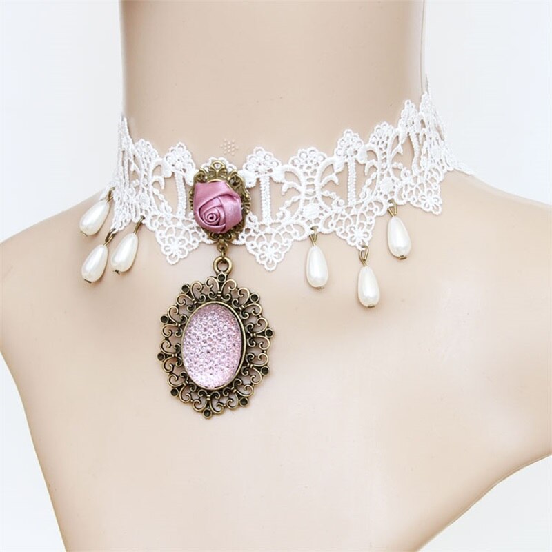 YiYaoFa Vintage Choker Necklace Gothic False Collar Statement White Lace Necklace for Women Accessories Lady Party Jewelry GN-47