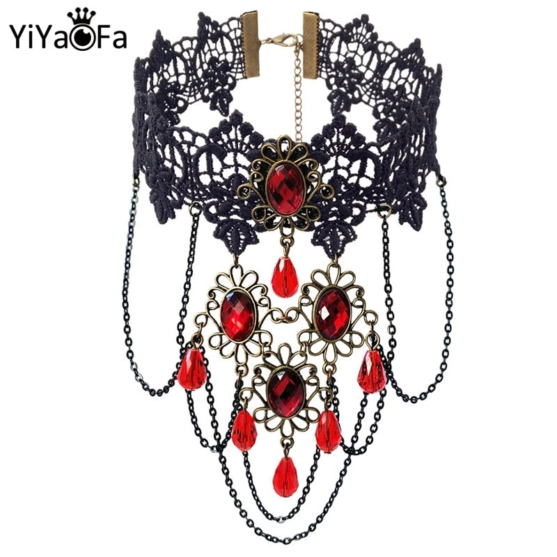 YiYaoFa Vintage Lace Choker Necklace for Women Accessories False Collar Statement Necklace Gothic Lady Wedding Jewelry GN-54