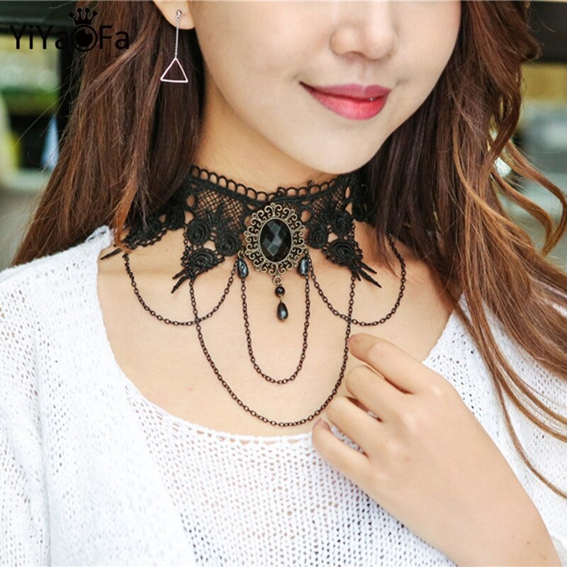 YiYaoFa Vintage White Lace Choker Necklace False Collar Statement Necklace for Women Accessories Lady Gothic Party Jewelry GY120