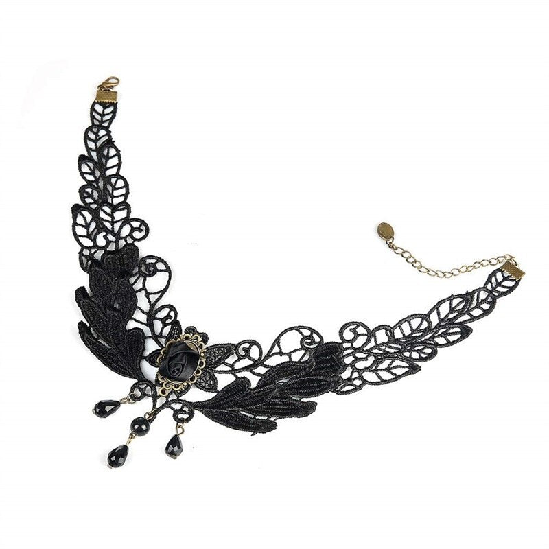 YiYaoFa Women Elegant Vintage Princess Black Lace Gothic Necklace Victorian Lolita Choker Pendant Vampire Chain Y191