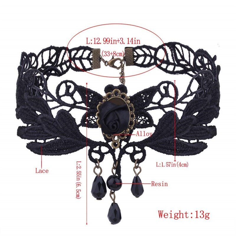 YiYaoFa Women Elegant Vintage Princess Black Lace Gothic Necklace Victorian Lolita Choker Pendant Vampire Chain Y191