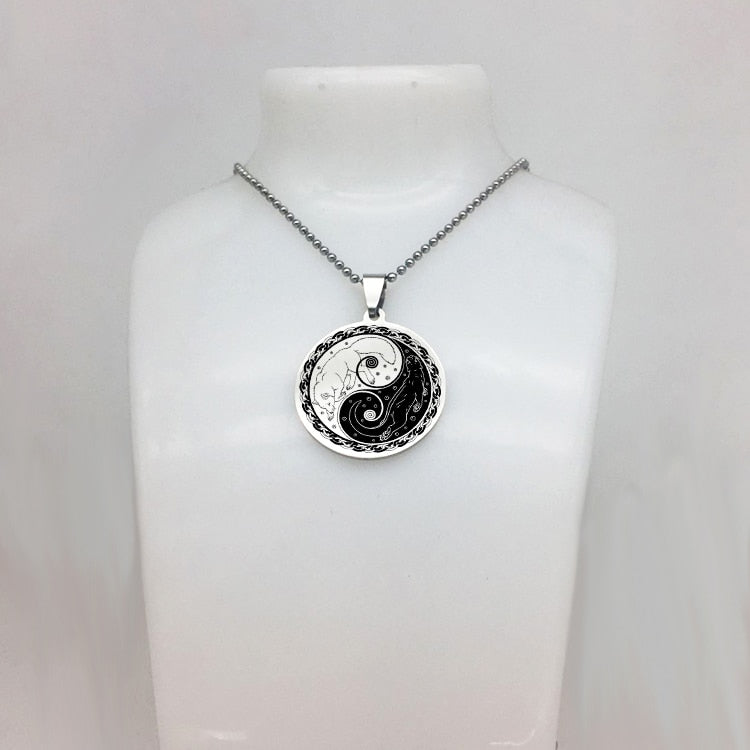 Yin Yang Fox and Otter Necklace Disc Pendant  Stainless Steel Jewelry Accept Drop Shipping YP6699