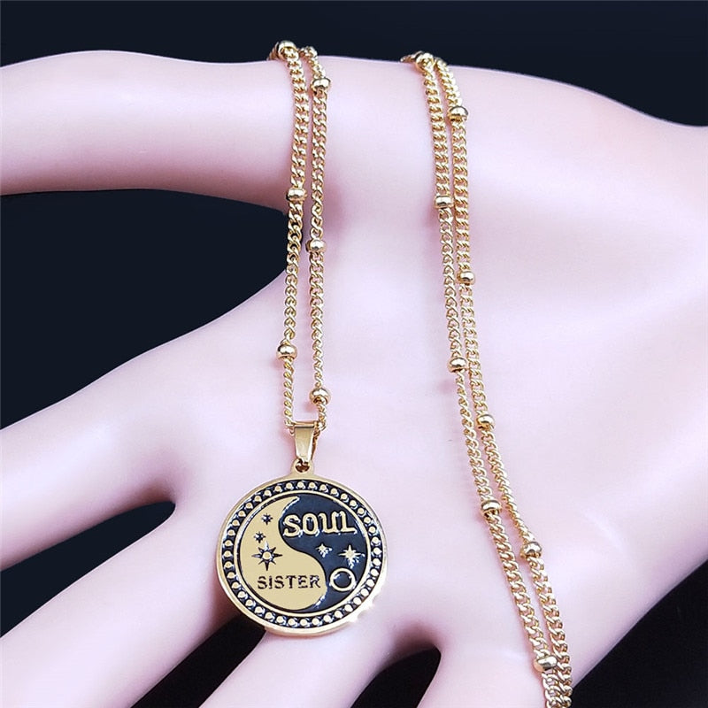 Yin Yang Gossip Star Soul Sister Stainless Steel Chain Necklaces for Women Gold Color Necklace Pendant Jewelry collares NXS04