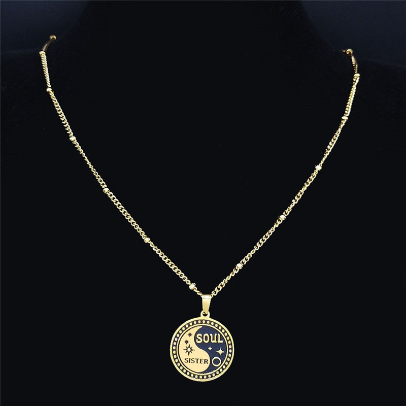 Yin Yang Gossip Star Soul Sister Stainless Steel Chain Necklaces for Women Gold Color Necklace Pendant Jewelry collares NXS04
