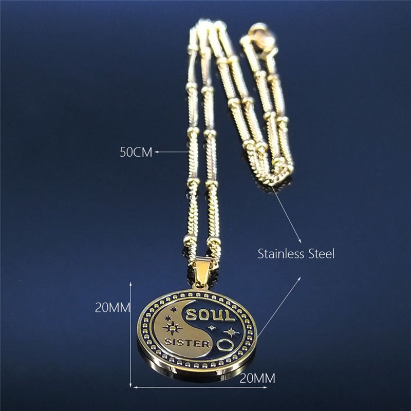 Yin Yang Gossip Star Soul Sister Stainless Steel Chain Necklaces for Women Gold Color Necklace Pendant Jewelry collares NXS04