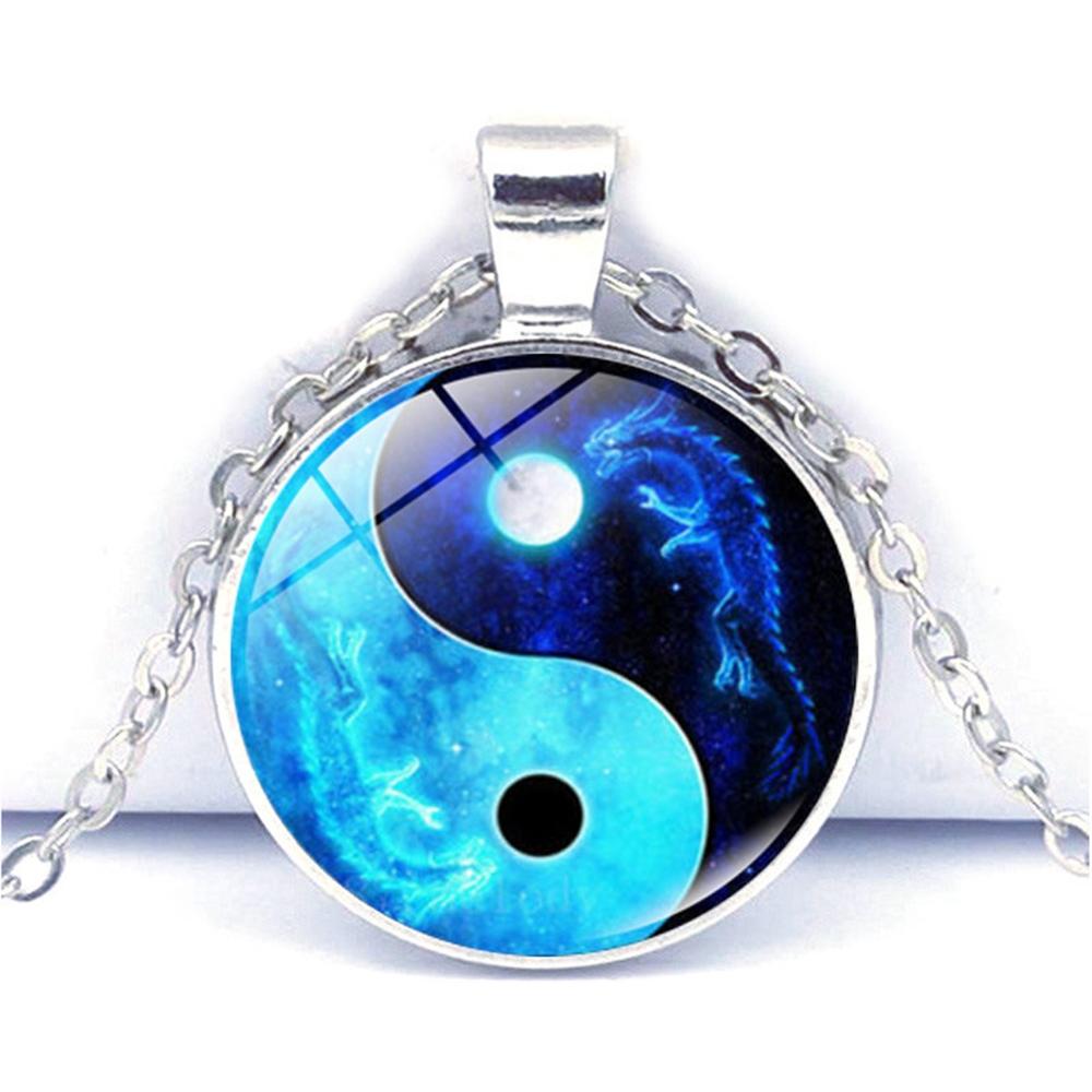 Yin Yang Tai Chi Pendant Necklace Sweater Chain Chinese Style Time Glass Stone Unisex Neck Decor Jewelry Accessories
