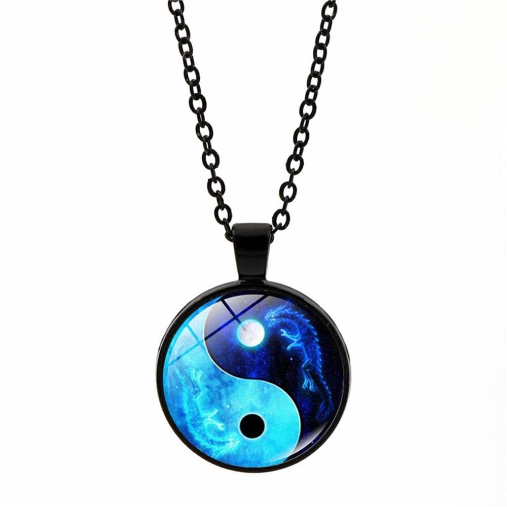 Yin Yang Tai Chi Pendant Necklace Sweater Chain Chinese Style Time Glass Stone Unisex Neck Decor Jewelry Accessories