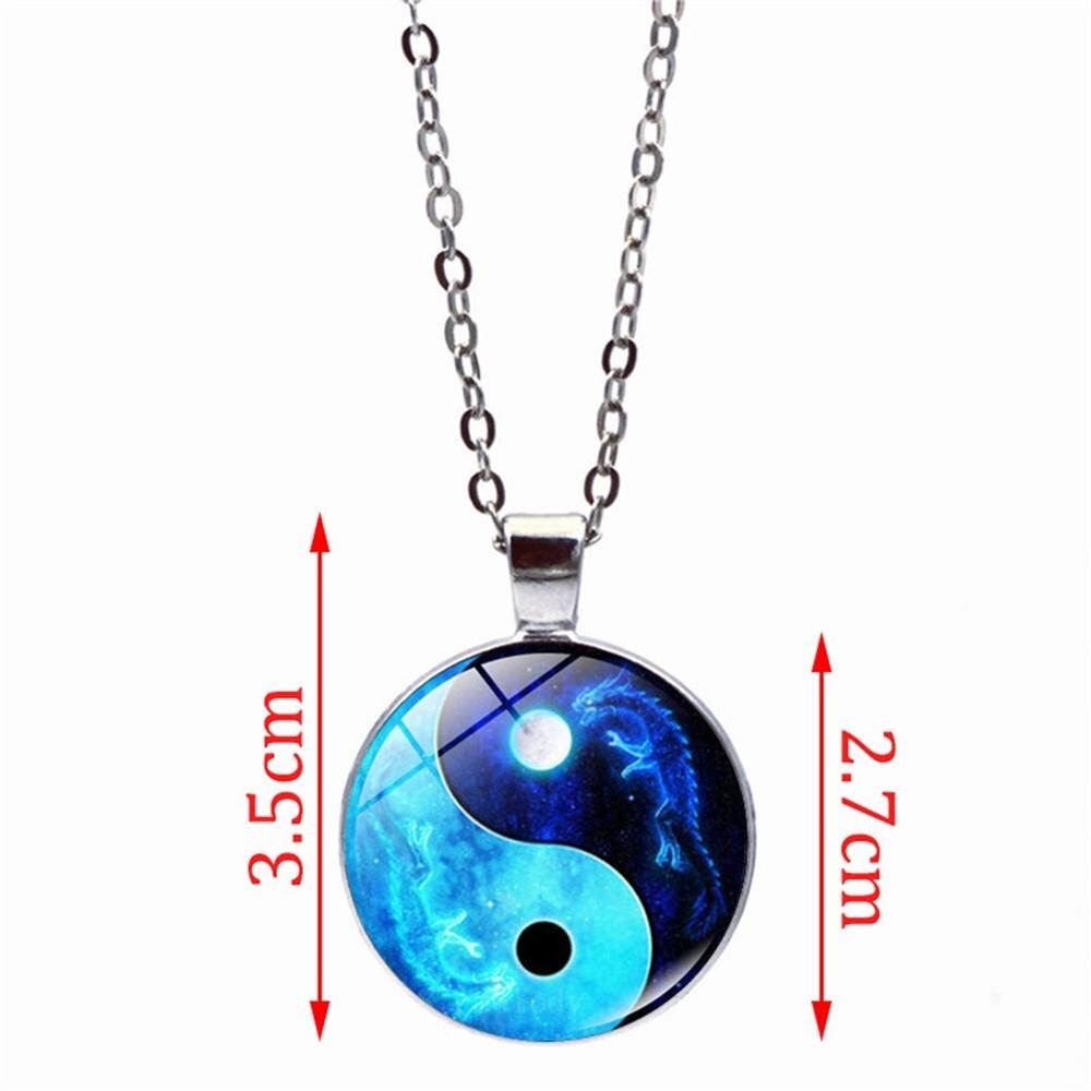 Yin Yang Tai Chi Pendant Necklace Sweater Chain Chinese Style Time Glass Stone Unisex Neck Decor Jewelry Accessories