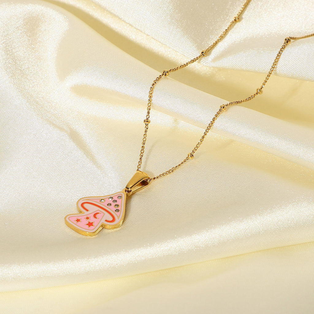 Ying yang heart necklace for women stainless steel pink floral mushroom necklace for teenage egirls y2k jewelry cute kawaii 2022