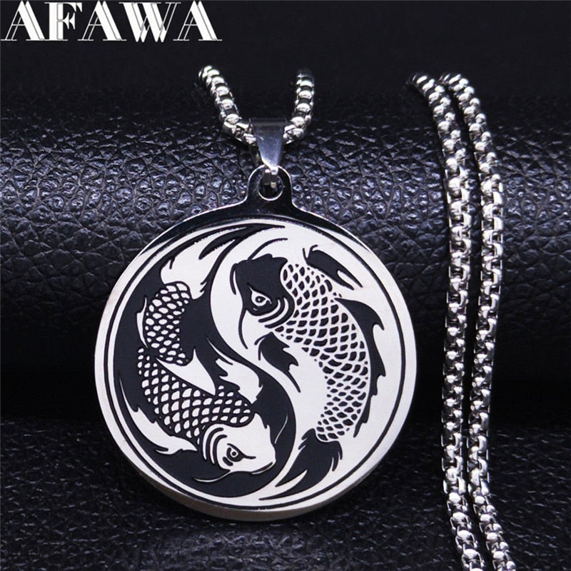 Yinyang Gossip Fish Stainless Steel Necklace Silver Color Statement Necklace Jewelry collar acero inoxidable mujer N3292S01